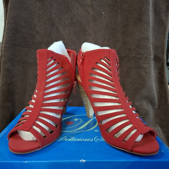 my delicious shoes Shoes - Delicious Red Strappy Cutout Peep-Toe Heels with Side Zip